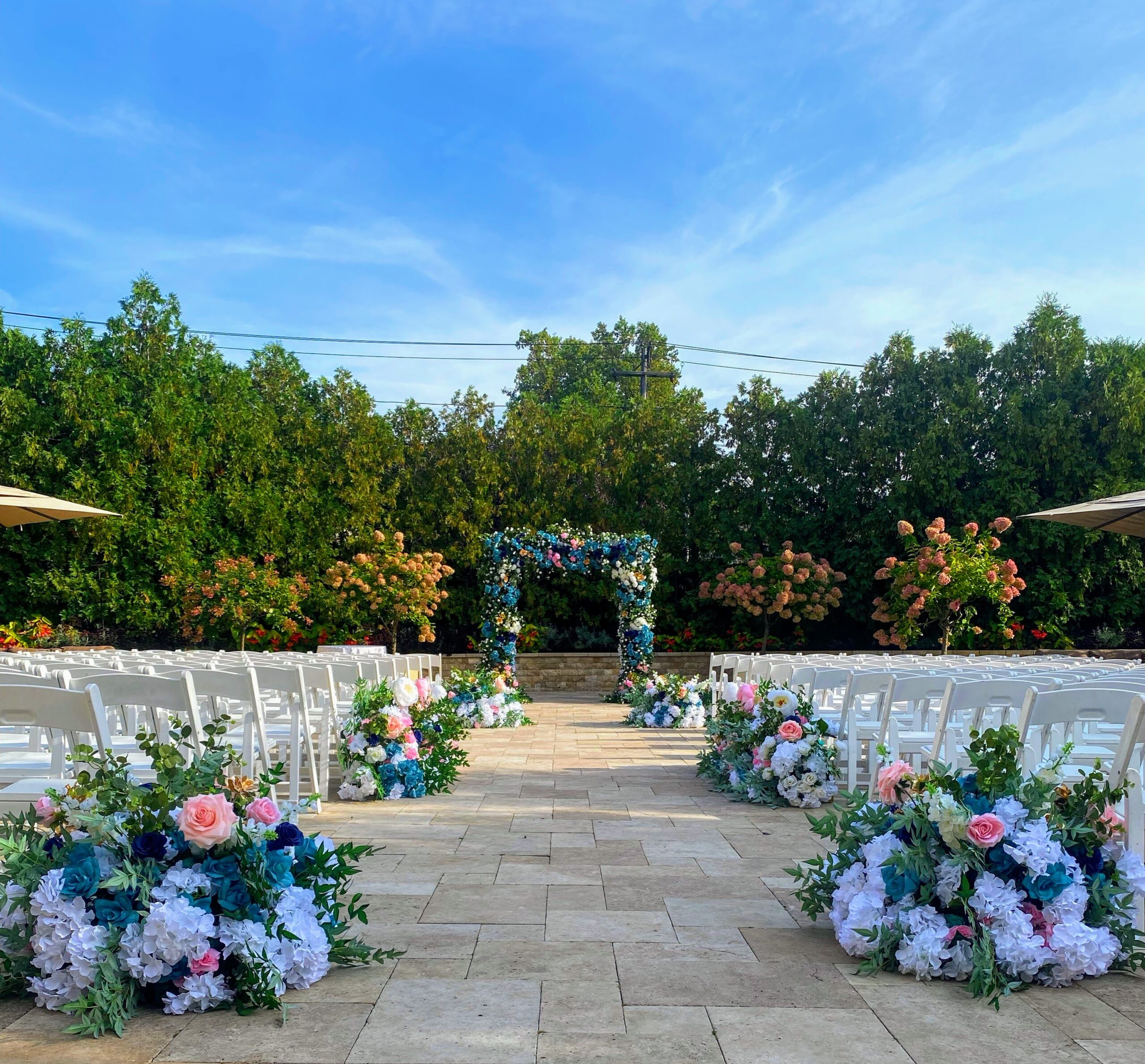 Long Island wedding ceremony aisle flowers