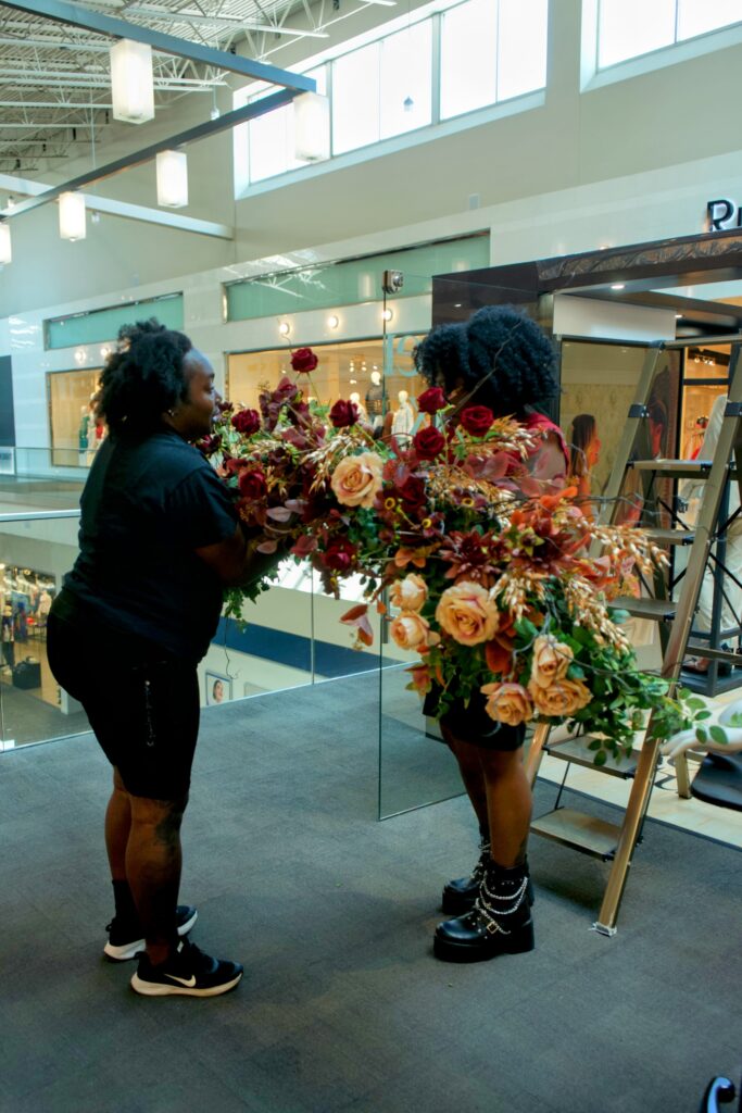 commercial florist floral installation at jersey gardens mall